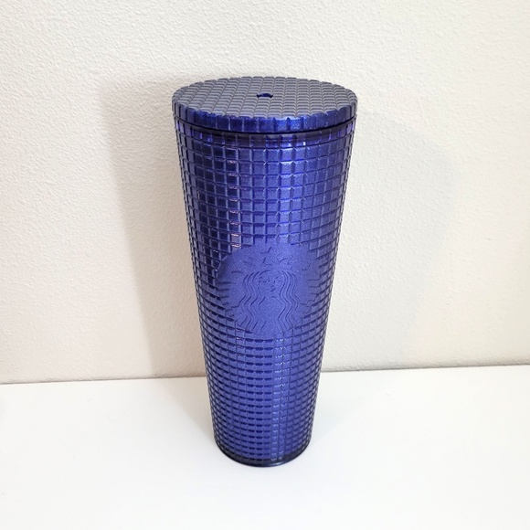 Starbucks 2023 Blueberry Glitter Pearl Grid Tumbler 24 oz Venti Cup NO STRAW - Picture 2 of 4